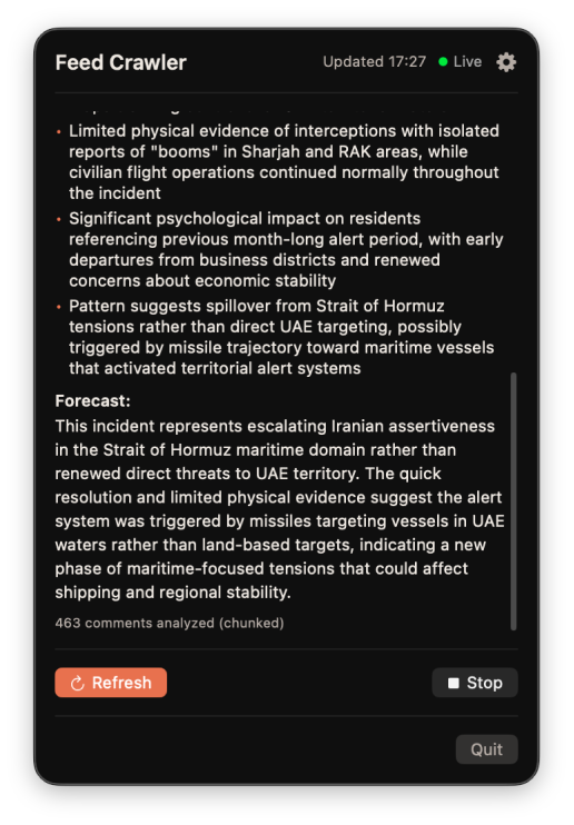 Feed Crawler — Forecast screen